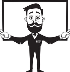 Placard Partner Vector Logo of a Friendly Guy Holding a Sign Sign Guy Cartoon Man Holding a Sign Vector Logo