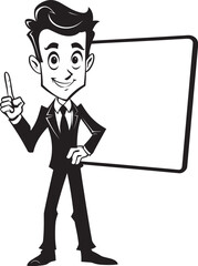 Banner Boss Cartoon Man with Sign Symbol Logo Poster Pro Vector Logo of a Sign Holding Expert