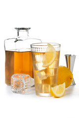 Highball, Whiskey with soda and lemon beverage isolated on white background