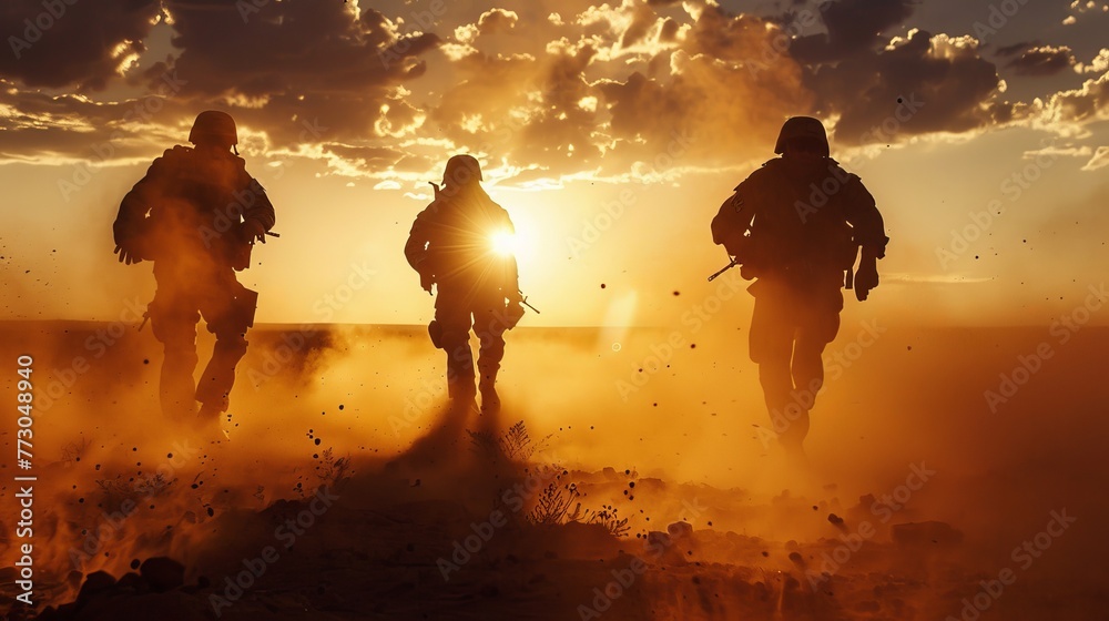 Canvas Prints Soldiers military group US Army at sunset