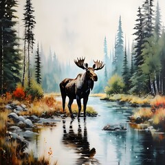 Forest Moose - obrazy, fototapety, plakaty