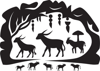 Dawn of Creativity Cave Art Symbolic Logo Design Ancient Echoes Vector Graphic of Prehistoric Cave Paintings