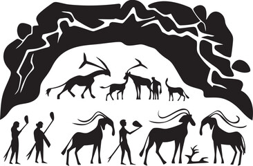 Stone Age Sagas Vector Logo Design Inspired by Cave Art Prehistoric Visions Cave Painting Vector Logo Design