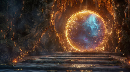 Dragon's Lair with a Majestic Glowing Portal. - 773051151