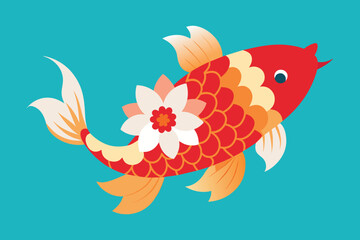 koi fish with chrysanthemum flower illustration
