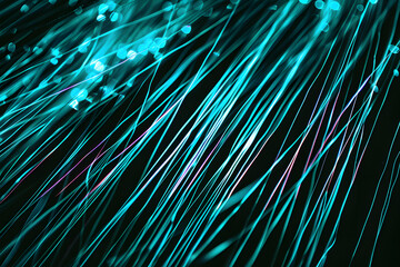 Animation of multiple blue shiny light lines moving on black background