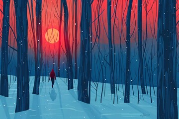 a person walking in a snowy forest