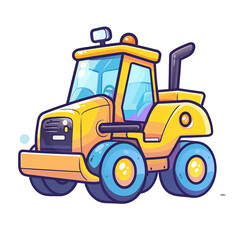 A cute cartoon Construction vehicles, simple flat illustration in the style of vector graphic line art, hand drawn doodle, minimalism, color background, white background,