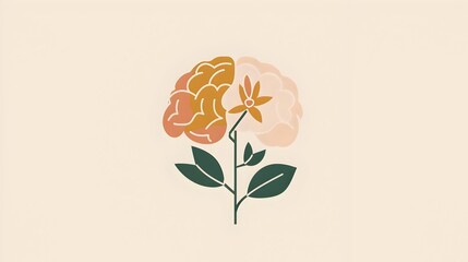 Blooming Botanical Brain Minimalist Mental Wellness Symbol