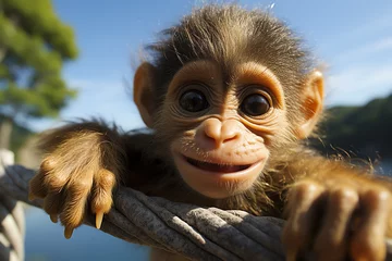 Gordijnen a baby monkey on a tree branch © Andrei