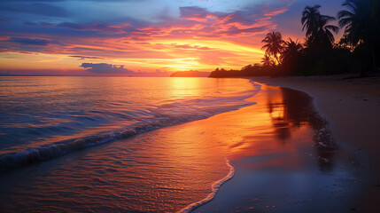 Fototapeta na wymiar Sunset on beach, coastline, beauty in nature, landscape