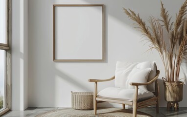 Fototapeta na wymiar Mockup frame close up in coastal style home interior background, 3d render