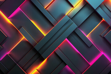 geometric minimalist neon pattern, pure black background,
