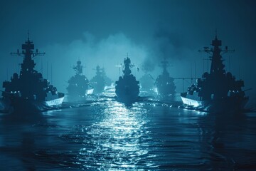 navy warships sailing on the ocean - obrazy, fototapety, plakaty