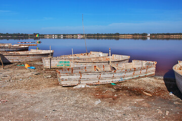 Boat in Lake Retba, Lac rose close Dakar, Senegal, West Africa