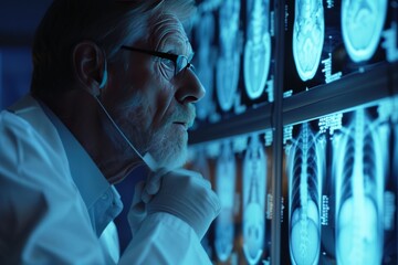 Stock image of a radiologist examining X ray images focused on diagnosing with precision and expertise - obrazy, fototapety, plakaty
