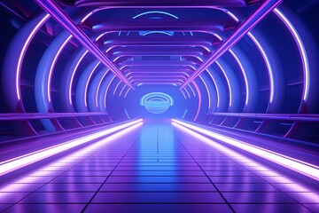 a purple and blue tunnel with lights