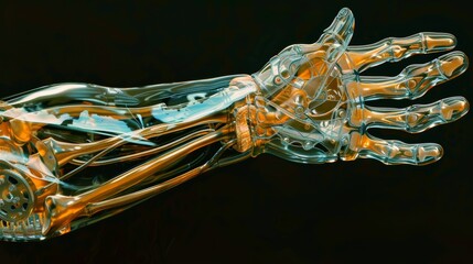 3d human skeleton hand isolated on black background. - obrazy, fototapety, plakaty