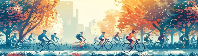 illustration of cyclists and joggers taking advantage of the cooler morning hours