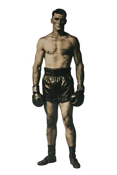 Old style photo of a man boxer isolated image
