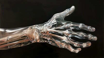 3d human skeleton hand isolated on black background - obrazy, fototapety, plakaty