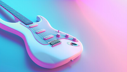 electric guitar in neon blue and pink backround