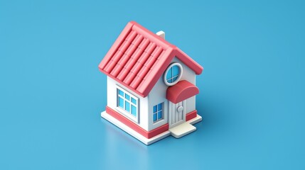 3d house model isolated on blue background
