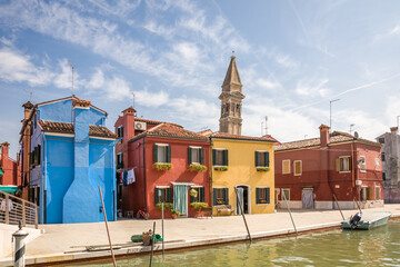 Houses and leaning tower, Burano, Venice - 773059552