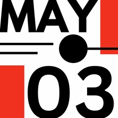 MAY 3 . Modern calendar icon .date ,day, month .flat Modern style calendar for the month of MAY