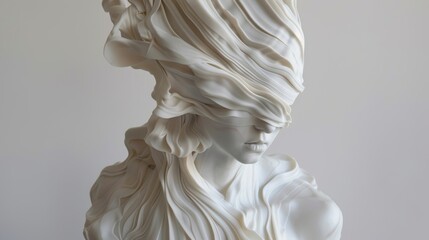 Statue of beautiful woman with white skin on gray background