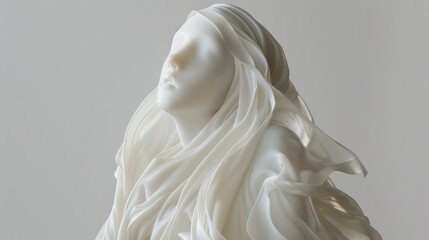 Statue of woman in white fabric on white background