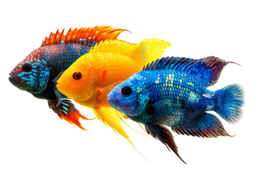 Colorful African Cichlids isolated on transparent background