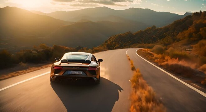 Sports car is moving along the road at speed	