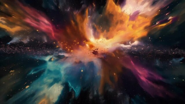An explosion of cosmic energy and colorful effects on a captivating black background.