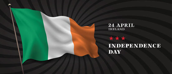 Ireland independence day vector banner, greeting card. Irish wavy flag