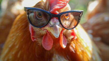 Zbliżenie na kurczaka w przeciwsłonecznych okularach - obrazy, fototapety, plakaty