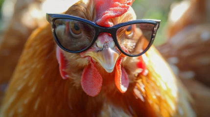 Fotobehang Zbliżenie na kurczaka w przeciwsłonecznych okularach © Kumulugma