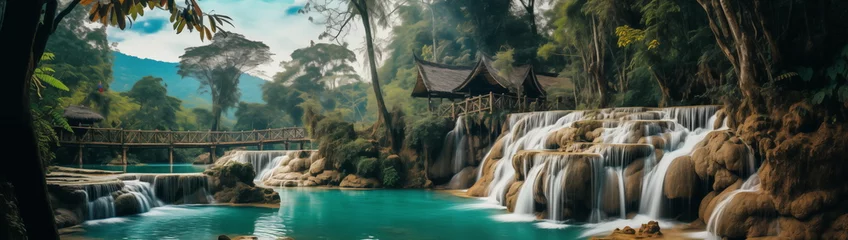 Selbstklebende Fototapeten AI creates images, waterfalls, views The scenery, the landscape, is very beautiful. © Nan