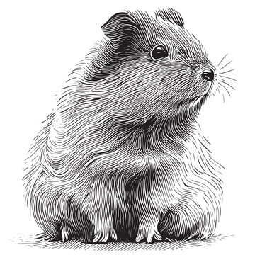 Vector antique engraving drawing illustration of guinea pig or cavy isolated on white background