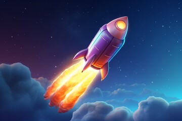 a cartoon rocket flying in the sky
