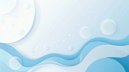 Abstract waves and bubbles, shades of blue, clean and modern background design. Copy space