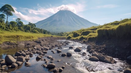 BLURRY of Reflection of Mount Merapi, AI-generated