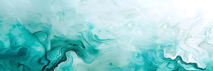 Zelfklevend Fotobehang Abstract watercolor paint background by teal color blue and green with liquid fluid texture for background, banner © john