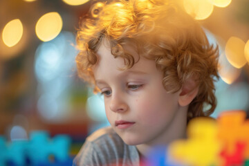 Curly-Haired Toddler Deep in Play with Colorful Building Blocks