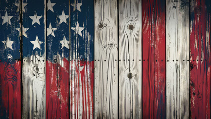 Vintage American Flag on Wood Surface, Copy-Space