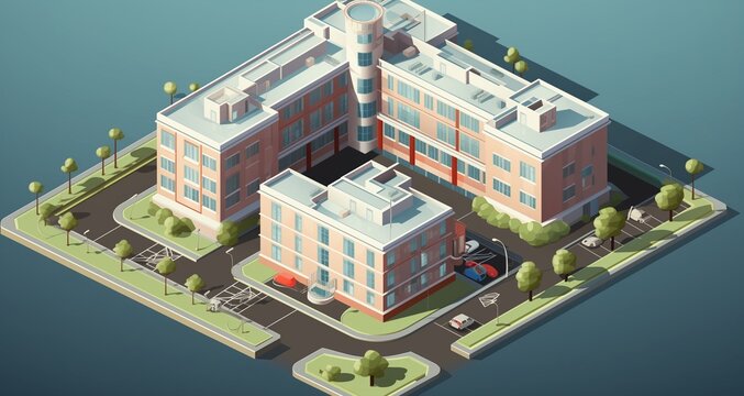 Hospital building isometric vector image.