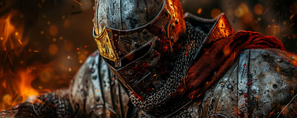  Knight, armor, brave warrior on a quest to uncover the secrets of the ancient dragons lair Photography, backlights, HDR - obrazy, fototapety, plakaty