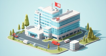 Hospital building isometric vector image.