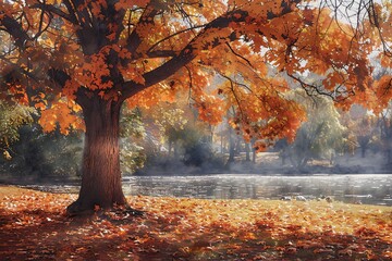 Fototapeta na wymiar Fall Foliage A Tree's Splendid Display of Orange Leaves Generative AI