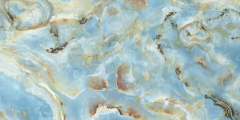 Aqua blue marble texture background with curly veins, polished sky colour quartz onyx stone,...